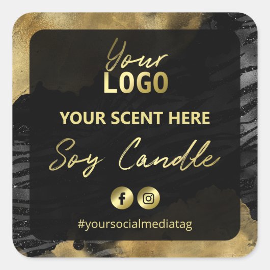 金ゴールドインクゼブラ印刷しょうゆキャンドルラベル スクエアシール (正面)