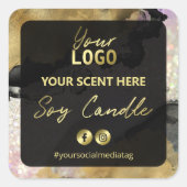 金ゴールドインクホログラフィックグリッターSoy Candleラベル スクエアシール (正面)