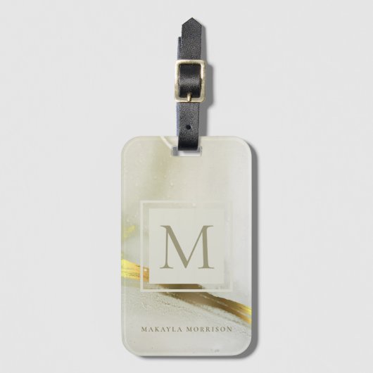 金ゴールドインクモノグラム抽象芸術ホームオフィススクール ラゲッジタグ (正面縦)
