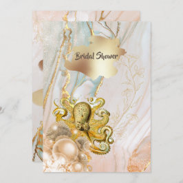 金ゴールドインク大理石旋回タコビーチテーマ 招待状