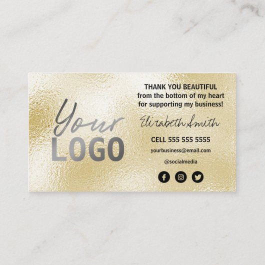 金ゴールドインスタイリッシュクとグリッターありがとう 名刺 (裏面)