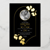 金ゴールドインスパイアジュエリーフレ離れーム、写真結婚s 箔招待状 (正面)