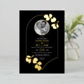 金ゴールドインスパイアジュエリーフレ離れーム、写真結婚s 箔招待状 (立ち正面)