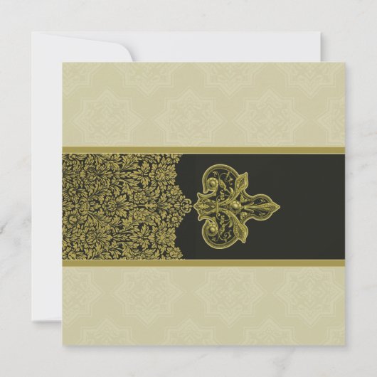 金ゴールドインディアンオーナメント結婚式レセプションメニューカード 招待状 (裏面)