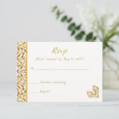 金ゴールドインディアンヒンドゥー結婚式招待状RSVP 出欠カード (スタンド正面)