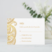 金ゴールドインディアンペイズリーヒンドー結婚ズ 出欠カード (スタンド正面)