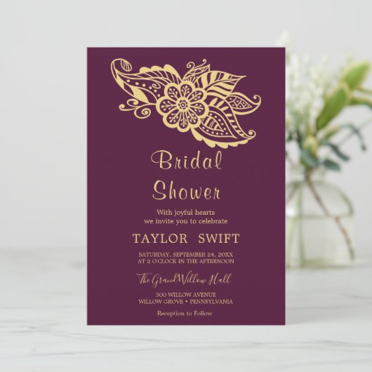 金ゴールドインディアンペイズリーブライダルシャワー招待 招待状 (スタンド正面)