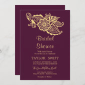 金ゴールドインディアンペイズリーブライダルシャワー招待 招待状 (正面/裏面)
