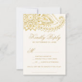 金ゴールドインディアンペイズリー曲リクエストRSVPカード 出欠カード (正面)