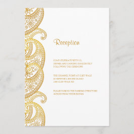 金ゴールドインディアン伝統的ペイズリー披露宴 招待状