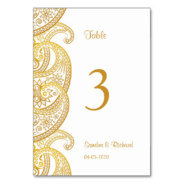 金ゴールドインディアン伝統的ペイズリー結婚ヒンドゥー テーブルナンバー