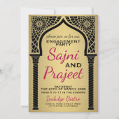 金ゴールドインディアン婚約パーティ 招待状 (正面)