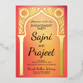 金ゴールドインディアン婚約パーティ 箔招待状 (正面)