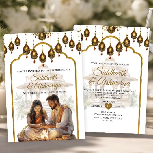 金ゴールドインディアン結婚の儀式ロカヒンズーのボリウッド 招待状