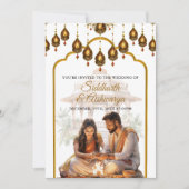 金ゴールドインディアン結婚の儀式ロカヒンズーのボリウッド 招待状 (正面)