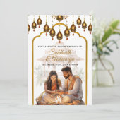 金ゴールドインディアン結婚の儀式ロカヒンズーのボリウッド 招待状 (スタンド正面)