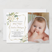 金ゴールドインビタシオンバウティゾコンフローレス写真バプテスマ 招待状 (正面)