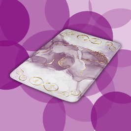 金ゴールドインフィニティイニシャルモノグラムオンパープルと金ゴールド バスマット