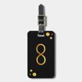 金ゴールドインフィニティシンボル&ゴールデン紙吹雪オンブラック ラゲッジタグ (正面縦)