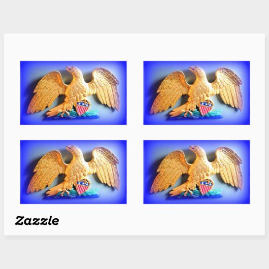 金ゴールドイーグルオンブルースティッカー 長方形シール (シート)