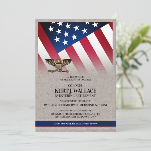 金ゴールドイーグル軍隊退職パーティの招待状 招待状 (スタンド正面)