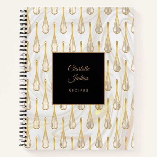金ゴールドウィスクパターンマーブルスワーズレシピ ノートブック (正面)