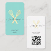 金ゴールドウィスクベーカリーシェフカテラー編集可能Qrコード 名刺 (正面/裏面)