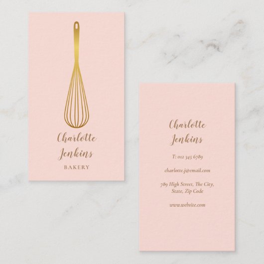 金ゴールドウィスクベーカリーパティスリー赤面ピンク 名刺 (正面/裏面)
