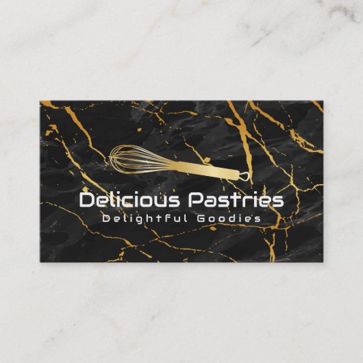 金ゴールドウィスクロゴ |黒い大理石 名刺 (正面)