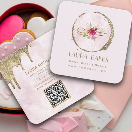 金ゴールドウィスク赤面水彩フローラ スクエア名刺