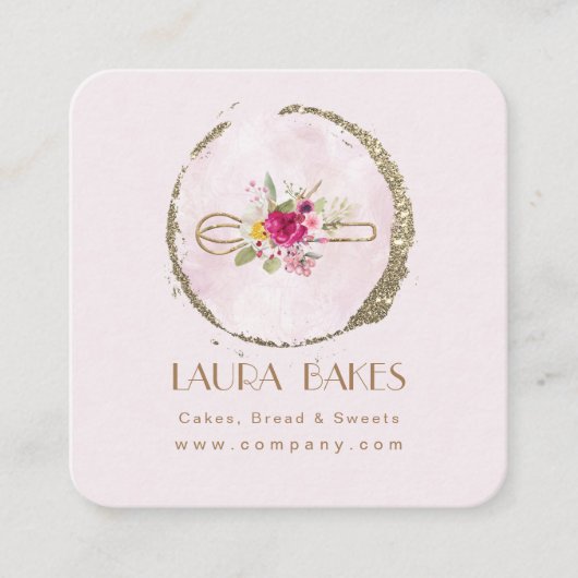 金ゴールドウィスク赤面水彩フローラ スクエア名刺 (正面)