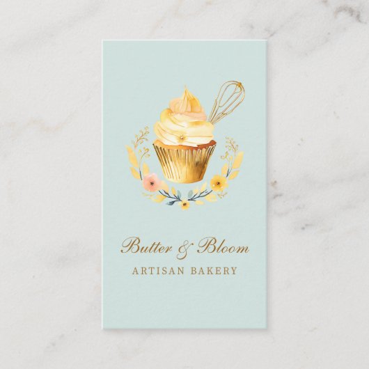 金ゴールドウィスク&カップケーキベイカーベーカリーシェフケータラー 名刺 (正面)