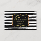 金ゴールドウィスク |フレーム抽象芸術白黒ストライプ 名刺 (正面)