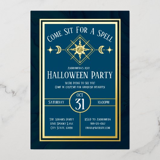 金ゴールドウィッチーミスティックタロットサン&ムーンハロウィーン 箔招待状 (正面)