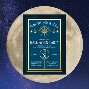 金ゴールドウィッチーミスティックタロットサン&ムーンハロウィーン 箔招待状