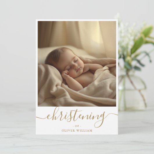 金ゴールドウィムシーのスクリプト男女兼用《キリスト教》洗礼式や命名式 招待状 (スタンド正面)