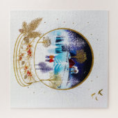 金ゴールドウィンターイブカップルスノーグローブフォレストホーム ジグソーパズル (横)