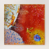 金ゴールドウィンターウッドランドラビットフクロウの水色 ジグソーパズル (横)