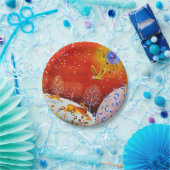 金ゴールドウィンターウッドランドラビットフクロウの水色 ペーパープレート (パーティー)