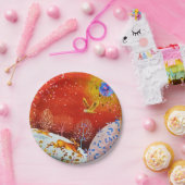 金ゴールドウィンターウッドランドラビットフクロウの水色 ペーパープレート (パーティー)