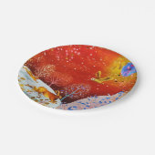 金ゴールドウィンターウッドランドラビットフクロウの水色 ペーパープレート (アングル)