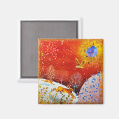 金ゴールドウィンターウッドランドラビットフクロウの水色 マグネット (正面/裏面)