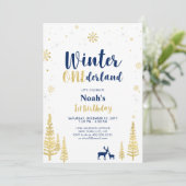 金ゴールドウィンターオネダーランド1stボーイ誕生日招待状 招待状 (スタンド正面)