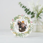 金ゴールドウィンターグリーンリースラウンドフォトホリデー シーズンカード (スタンド正面)