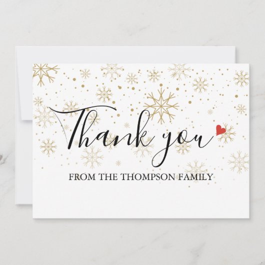 金ゴールドウィンタースノーフレークスクリスマスホリデー サンキューカード (正面)
