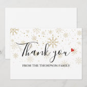 金ゴールドウィンタースノーフレークスクリスマスホリデー サンキューカード (正面/裏面)