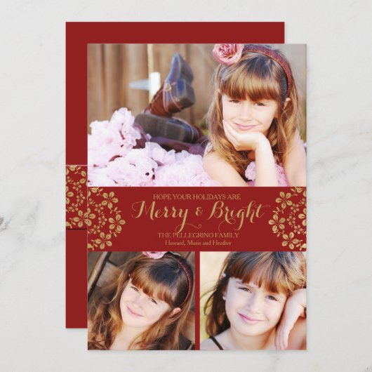 金ゴールドウィンターフラワーズホリデーフォトカード シーズンカード (正面/裏面)