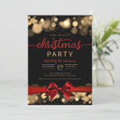 金ゴールドウィンターワンダーランドファミリークリスマスレッドリボン 招待状 (スタンド正面)