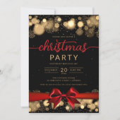 金ゴールドウィンターワンダーランド会社クリスマスレッドリボン 招待状 (正面)