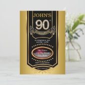 金ゴールドウイスキーレーベルMans 90th誕生日パーティー 招待状 (スタンド正面)